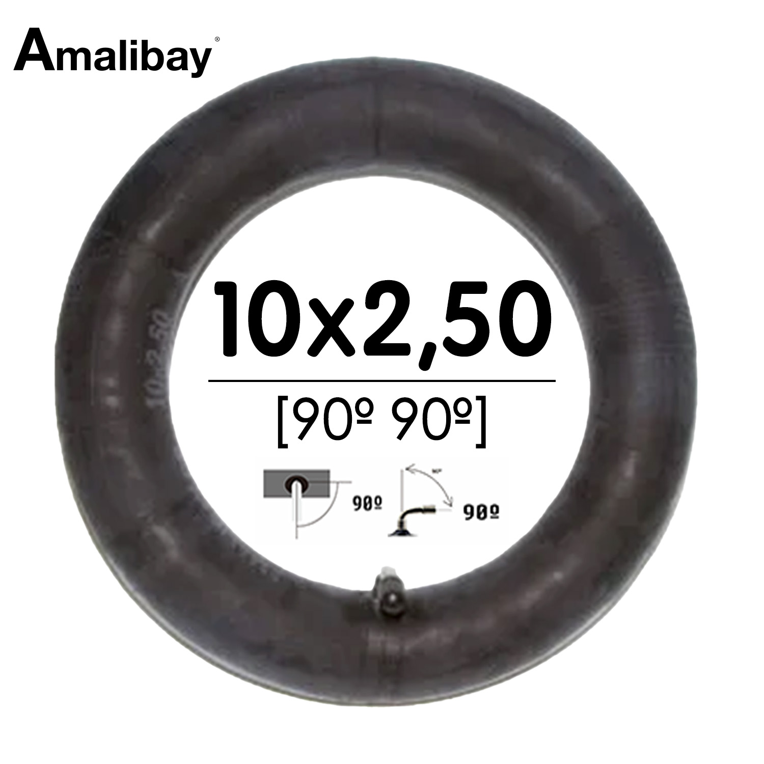 10×2.5 elektromos roller belső gumi – 90°-os hajlított szelep – Amalibay Premium
