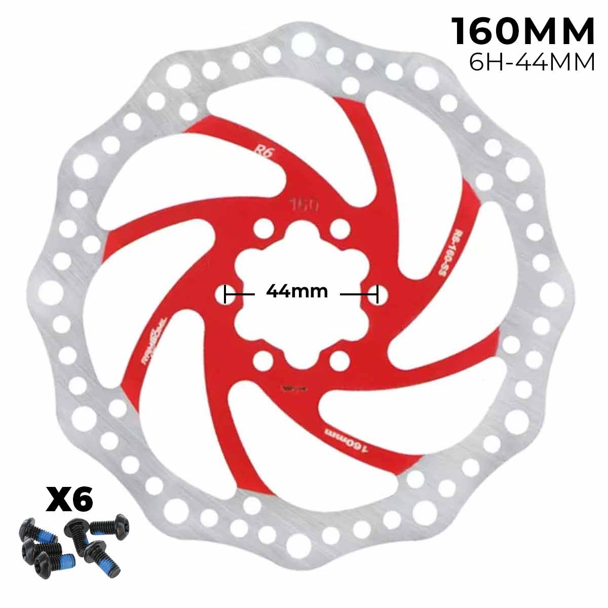 160 mm-es 6 csavaros féktárcsa elektromos rollerhez – Piros