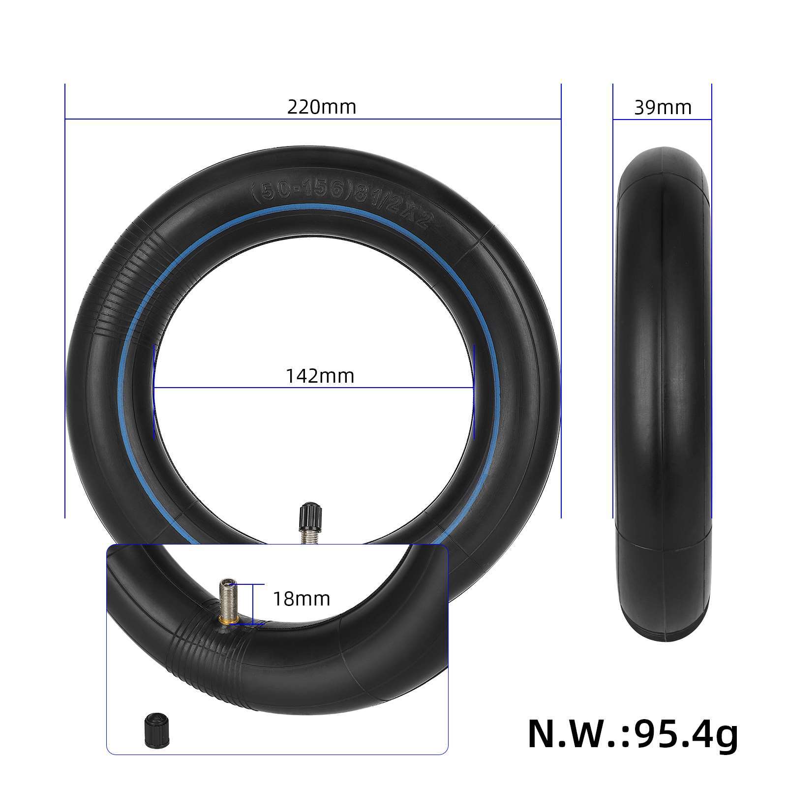 Xiaomi 8.5x2 Belső Gumi Egyenes Szeleppel | M365, 1S, Essential, Pro 2 Rollerhez